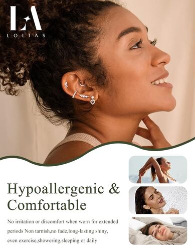 Lolias hypoallergenic الأقراط الخلفية المسطحة للنساء الأقراط الغضروف أكوام-20g الجراحية الفولاذ المقاوم للصدأ in Saudi Arabia