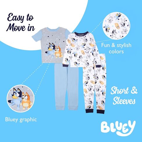 Bluey unisex-child 4-Piece Snug-fit Cotton Pajama Set, Soft & Cute for Kids in Saudi Arabia