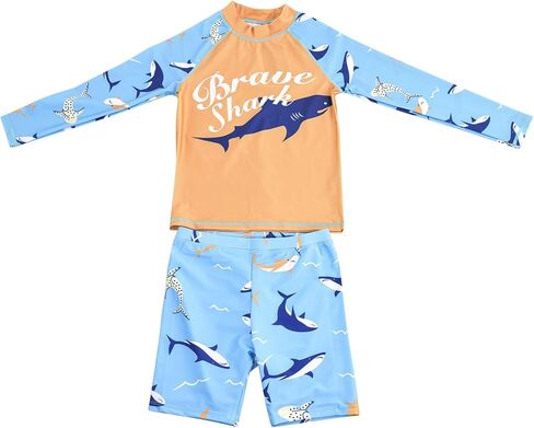 Boys Swimming Costume Two Piece Top Trunks Shorts Set Rash Guard Beach Bathing Quick Dry Swimwear 2-14 Years in Kuwait