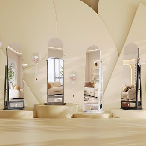 LVSOMT LED LED MIRROR Jewelry Cabinet Standing ، مجوهرات قابلة للقفل مع مرآة كاملة الطول ومصابيح LED قابلة للتعديل ، منظم مجوهرات لتوفير الفضاء مع المرآة (أسود) in Kuwait