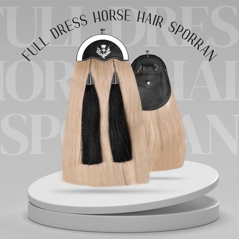 Sporrans Full Dress Horse Hair Sporran w/two black Long horse hair tassels and Chrome Cantle (Thistle Leaf Cantle) in Kuwait