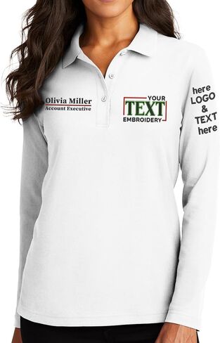 Custom Embroidered Long Sleeve Polo Shirt for Women Personalized Embroidery Text Name in Kuwait