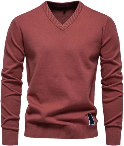 Men's V-Neck Solid Color Long Sleeved Warm Sweater Casual Loose and Simple Pullover Sweater in Saudi Arabia
