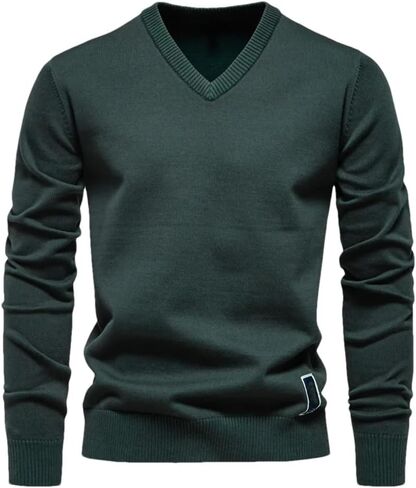 Men's V-Neck Solid Color Long Sleeved Warm Sweater Casual Loose and Simple Pullover Sweater in Saudi Arabia