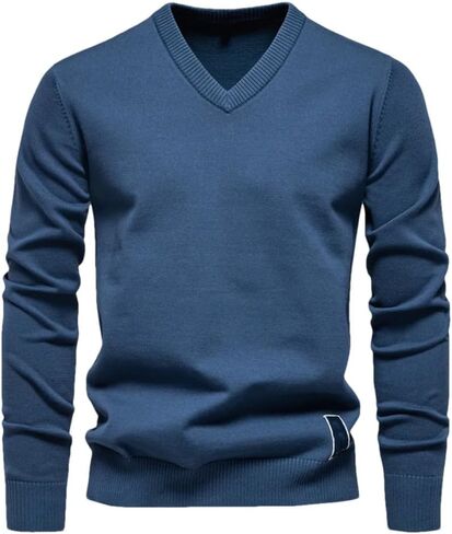 Men's V-Neck Solid Color Long Sleeved Warm Sweater Casual Loose and Simple Pullover Sweater in Saudi Arabia