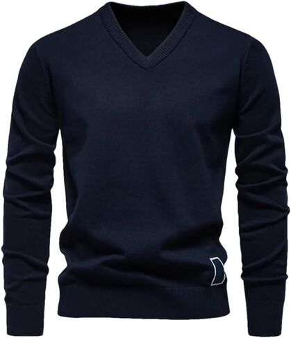 Men's V-Neck Solid Color Long Sleeved Warm Sweater Casual Loose and Simple Pullover Sweater in Saudi Arabia