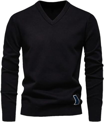 Men's V-Neck Solid Color Long Sleeved Warm Sweater Casual Loose and Simple Pullover Sweater in Saudi Arabia