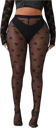 OYOANGLE Women's Plus Size Bow Sheer Tights High Waisted Footed Transparent Pantyhose in Saudi Arabia