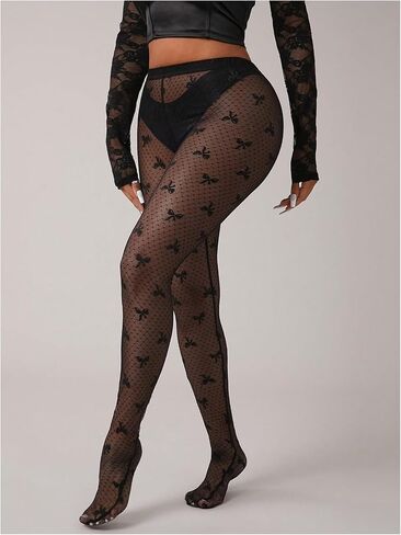 OYOANGLE Women's Plus Size Bow Sheer Tights High Waisted Footed Transparent Pantyhose in Saudi Arabia