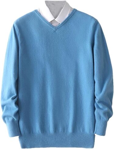 Men's V-Neck Solid Color Casual Pullover Sweater Solid Color Slim Fit Simple Business Sweater in Saudi Arabia