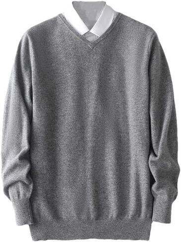 Men's V-Neck Solid Color Casual Pullover Sweater Solid Color Slim Fit Simple Business Sweater in Saudi Arabia
