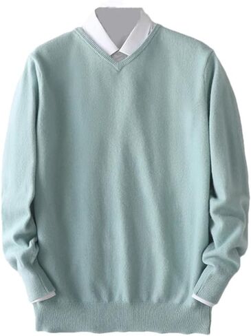 Men's V-Neck Solid Color Casual Pullover Sweater Solid Color Slim Fit Simple Business Sweater in Saudi Arabia