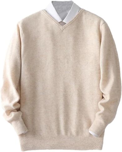 Men's V-Neck Solid Color Casual Pullover Sweater Solid Color Slim Fit Simple Business Sweater in Saudi Arabia