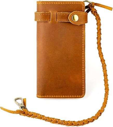 Men's genuine leather folding chain wallet, retro wallet (Black) in Kuwait