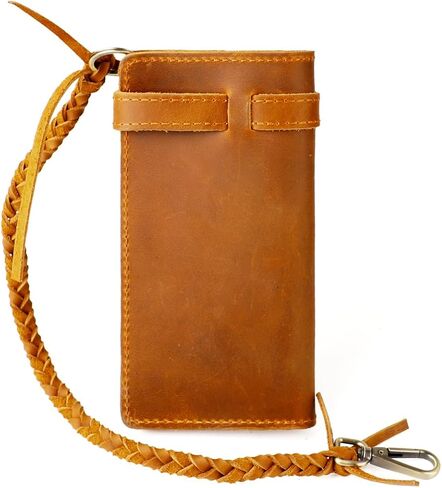 Men's genuine leather folding chain wallet, retro wallet (Black) in Kuwait