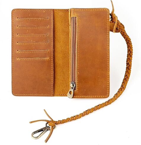 Men's genuine leather folding chain wallet, retro wallet (Black) in Kuwait