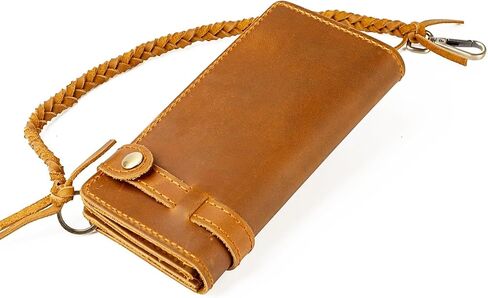 Men's genuine leather folding chain wallet, retro wallet (Black) in Kuwait