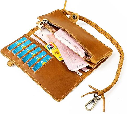 Men's genuine leather folding chain wallet, retro wallet (Black) in Kuwait