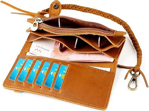 Men's genuine leather folding chain wallet, retro wallet (Black) in Kuwait