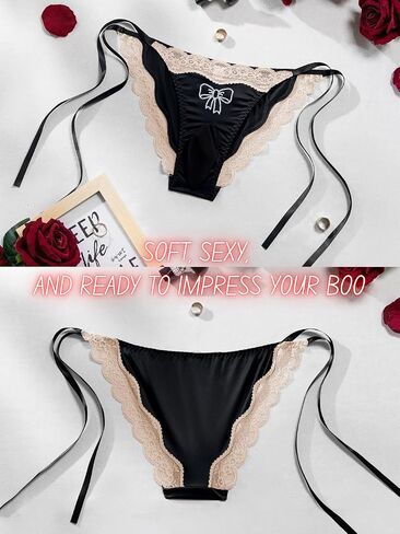 Mens Sexy Sissy Panties, Rhinestone Bow Ice Silk&Satin&Lace, Low Rise Tie Side Cheeky Girly Lingerie Underwear in Saudi Arabia