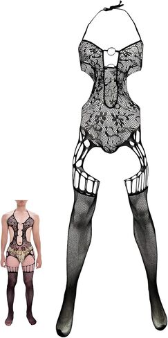 Men Lace Lingerie Sissy for Men Black Fishnet Lingerie Bodysuit Elastic One Piece Nightgown in Kuwait