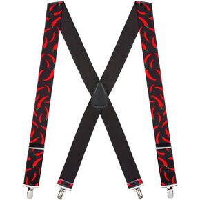 Novelty Chili Pepper Suspenders - 1.5-Inch Wide Elastic - X-Back - Clip - 3 Sizes
