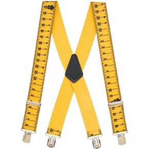 Novelty Tape Measure Suspenders - 2-Inch Wide Elastic - X-Back - Pin Clip - 4 Sizes Including Big & Tall