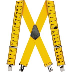 Novelty Tape Measure Suspenders - 2-Inch Wide Elastic - Gator Clip - 4 Sizes Including Big & Tall