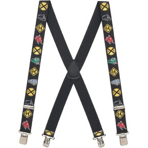 Novelty Train Suspenders - 1.5-Inch Wide Elastic - X-Back - Gator Clip - 3 Sizes