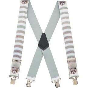 Novelty Raccoon Suspenders - 1.5-Inch Wide Elastic - X-Back - Clip - 3 Sizes