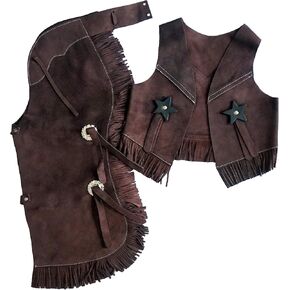 Children's Western Suede Leather Vest & Chaps Set with Fringe in Saudi Arabia