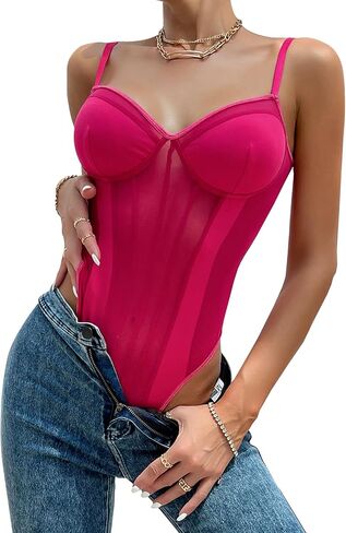 Lilosy Sexy Wireless Strappy Mesh Corset Lingerie Bodysuit Top in Saudi Arabia