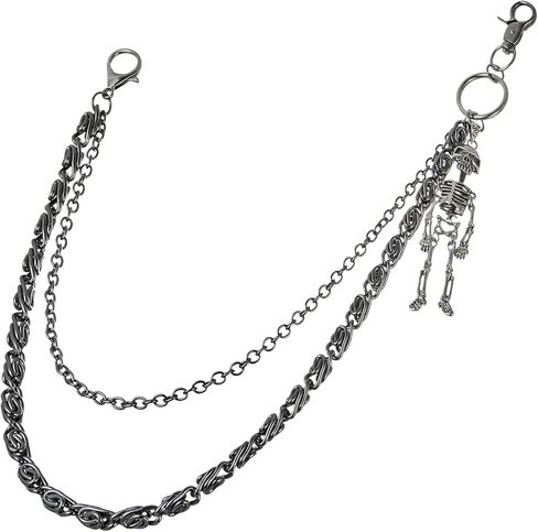 Dr's gift Skeleton Wallet Chain for Men Stainless Steel Pocket Chain Adjustable Punk Goth Jean Chain Double-Layer Black Metal Accessories in Saudi Arabia