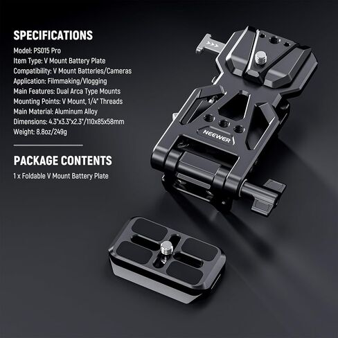 NEEWER Foldable V Mount Battery Plate with Arca Type Baseplate for PD Quick Release Plate DJI RS3 Pro Gimbal & Tripod, Easy DSLR Camera Video Rig Compatible with SmallRig V Lock Battery & Cage, PS013 in Saudi Arabia