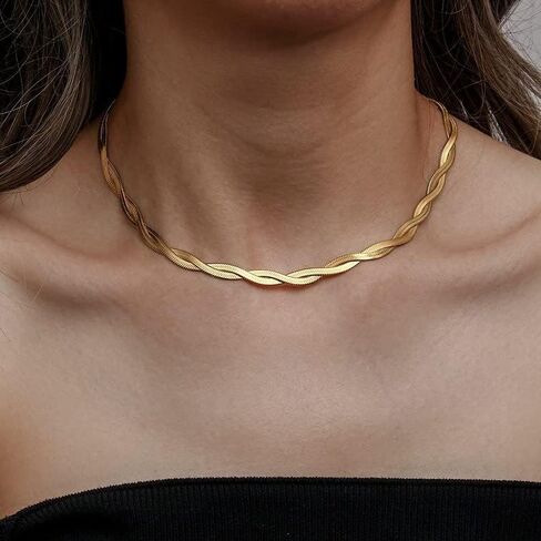 CHESKY 14K Gold/Silver Plated Snake Chain Necklace Herringbone Necklace Gold Choker Necklaces for Women Gifts Jewelry 1.5/3/5MM(W) 14"/16"(L) in Saudi Arabia