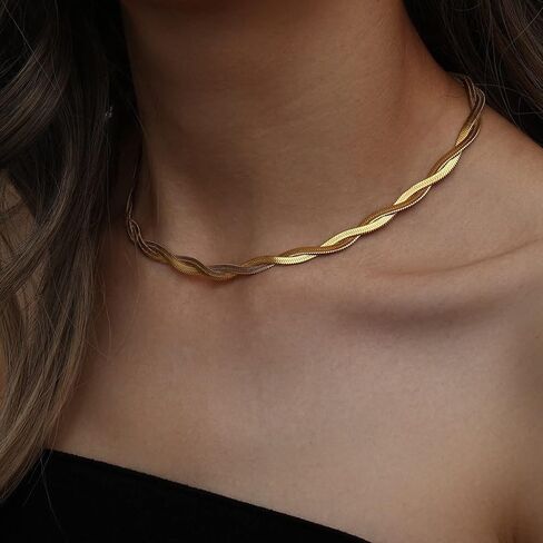CHESKY 14K Gold/Silver Plated Snake Chain Necklace Herringbone Necklace Gold Choker Necklaces for Women Gifts Jewelry 1.5/3/5MM(W) 14"/16"(L) in Saudi Arabia