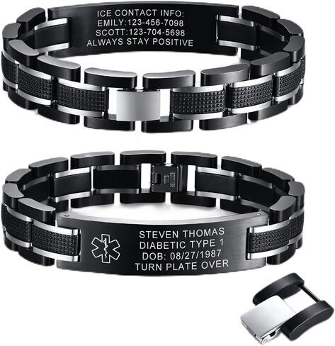 Gamtic Medical Alert Bracelets for Men Customizable, Stainless Steel Watch Band Medic Emergency ID Bracelet, Waterproof Personalized Life Alert Bracelet Products for Women Men Elderly in Saudi Arabia