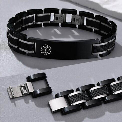 Gamtic Medical Alert Bracelets for Men Customizable, Stainless Steel Watch Band Medic Emergency ID Bracelet, Waterproof Personalized Life Alert Bracelet Products for Women Men Elderly in Saudi Arabia