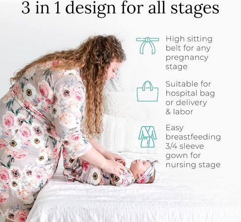 Posh Peanut Maternity Robe for Hospital Delivery - Soft Viscose from Bamboo Postpartum Robe for Women Nursing & Lounging in Saudi Arabia