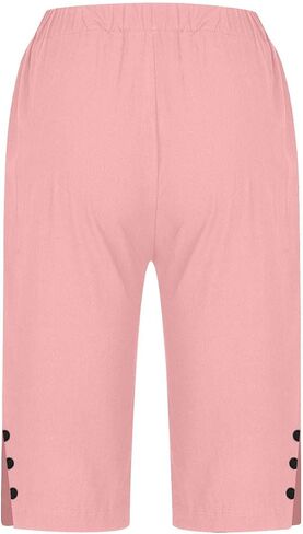 Womens Capri Pants 2025 Knee Length Cotton Linen Capris Summer Straight Leg Loose Beach Bermuda Shorts with Pockets in Saudi Arabia