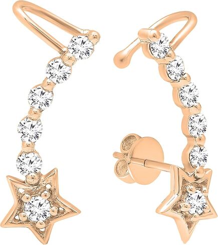 Dazzlingrock Collection 0.60 Cttw Round White Diamond Womens Journey Stars shaped Climber Earrings, Available In 10K/14K/18K Solid Gold in Saudi Arabia