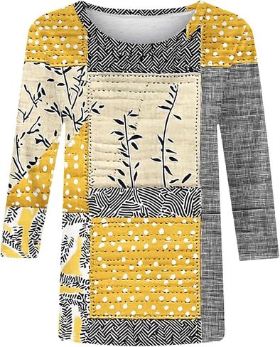 Womens Tops Dressy Casual Crew Neck Pullover 3/4 Length Sleeve Tunic Tops Retro Cute Graphic Tees Cotton Fall Clothes in Saudi Arabia