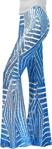 Nawgut Sequin Flare Pants Sparkly Glitter High Waisted Bell Bottom Trousers Disco Party Clubwear for Women in Saudi Arabia
