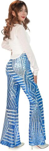 Nawgut Sequin Flare Pants Sparkly Glitter High Waisted Bell Bottom Trousers Disco Party Clubwear for Women in Saudi Arabia