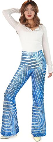 Nawgut Sequin Flare Pants Sparkly Glitter High Waisted Bell Bottom Trousers Disco Party Clubwear for Women in Saudi Arabia