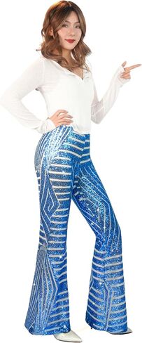 Nawgut Sequin Flare Pants Sparkly Glitter High Waisted Bell Bottom Trousers Disco Party Clubwear for Women in Saudi Arabia