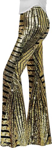 Nawgut Sequin Flare Pants Sparkly Glitter High Waisted Bell Bottom Trousers Disco Party Clubwear for Women in Saudi Arabia
