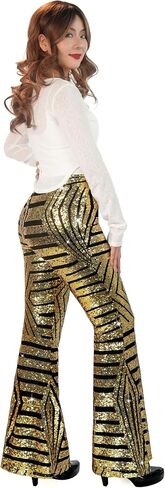 Nawgut Sequin Flare Pants Sparkly Glitter High Waisted Bell Bottom Trousers Disco Party Clubwear for Women in Saudi Arabia
