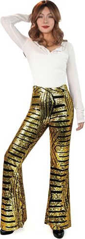 Nawgut Sequin Flare Pants Sparkly Glitter High Waisted Bell Bottom Trousers Disco Party Clubwear for Women in Saudi Arabia