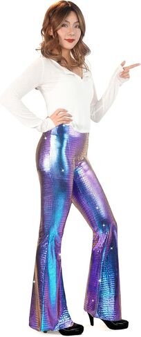 Nawgut Sequin Flare Pants Sparkly Glitter High Waisted Bell Bottoms Leggings Party Disco Clubwear for Women in Kuwait